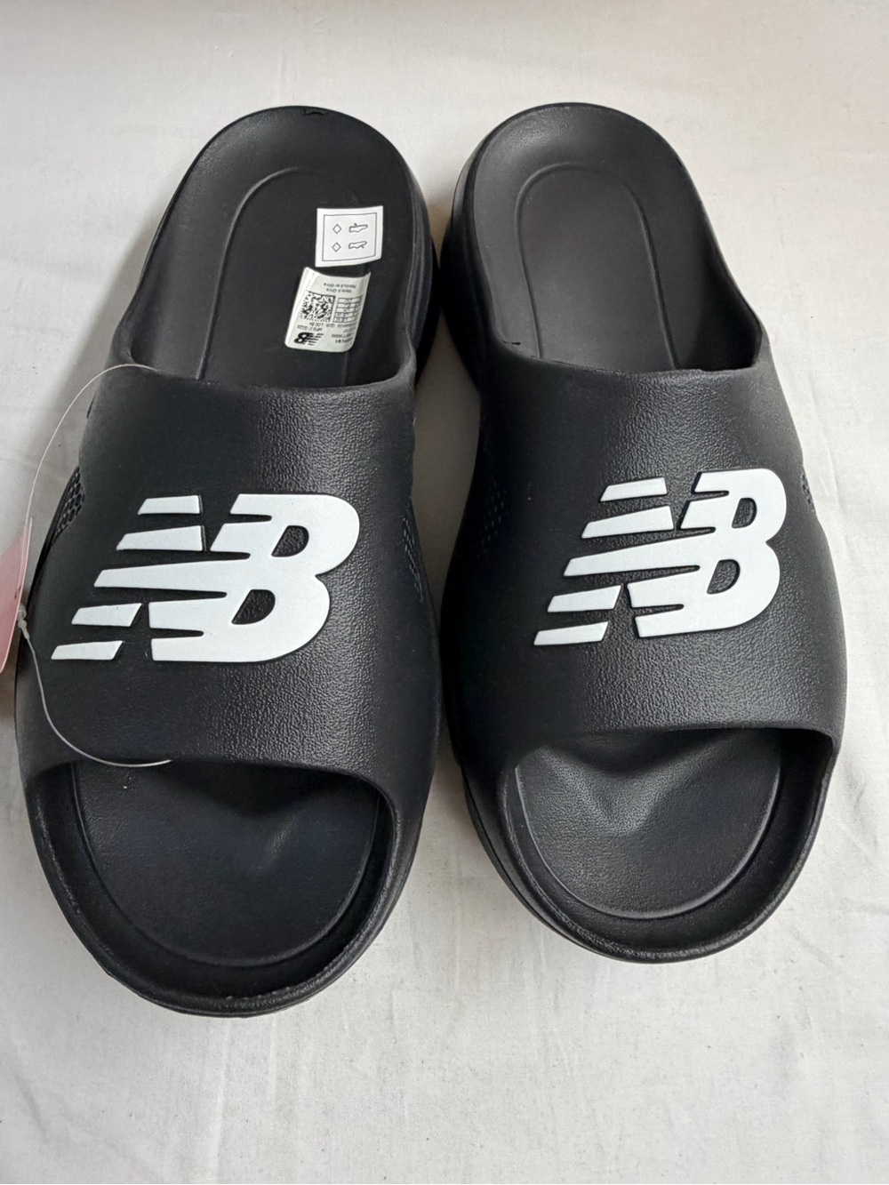 New Balance Black Slides with White NB Logo -